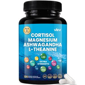 VEV Magnesium Complex Capsules, Glycinate & Citrate Cortisol Supplements for Women, Stress and Sleep Support with Ashwagandha & L-Theanine, 120 Vegan Capsules 10/10/26