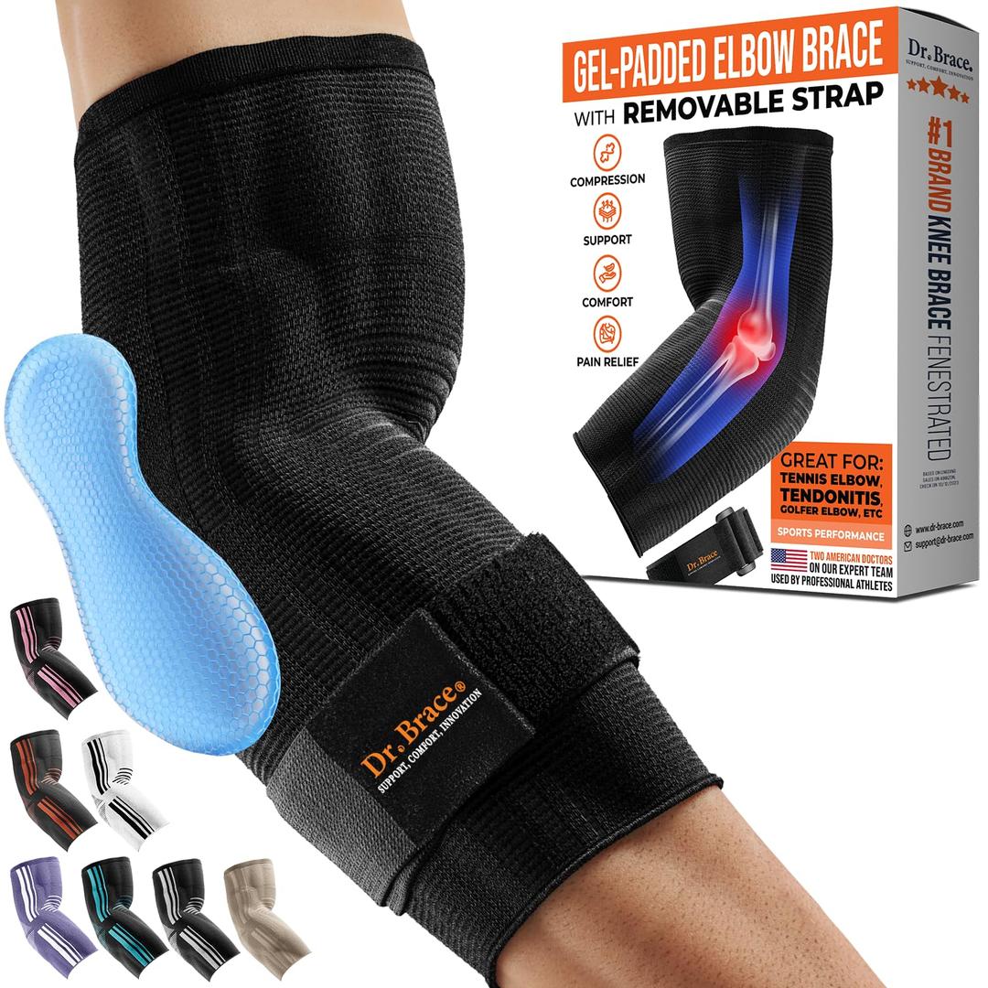 DR. BRACE® Elite Elbow Brace Support, Breathable Elbow Compression Sleeve with Gel Pad for Golfer's, Tennis Elbow & Tendonitis Treatment & Pain Relief 2024 (Black, Medium)