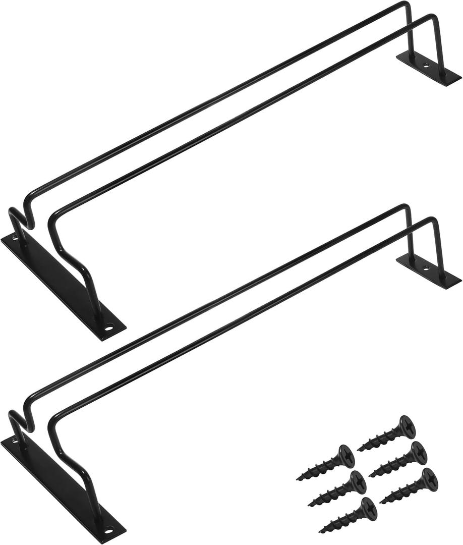 15.7 inch Wine Glass Rack under Cabinet 2Pcs under Shelf Wine Glass Holder Metal Stemware Holder Wine Glass Hangers for Mini Bar Kitchen Storage Black