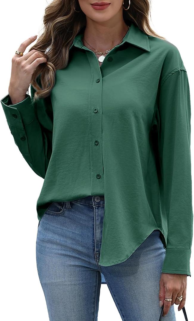 Susclude Button Down Shirts for Women Long Sleeve Womens Dress Shirts Wrinkle-Free Collared Fall Work Business Casual Tops (S)