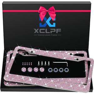 Bling License Plate Frame for Women Sparkly License Plate Frames Stainless Steel Frames & Over 1200 pcs Finest 14 Facets Glass Diamond Rhinestone Crystals w/Free Premium Diamond(Pink)