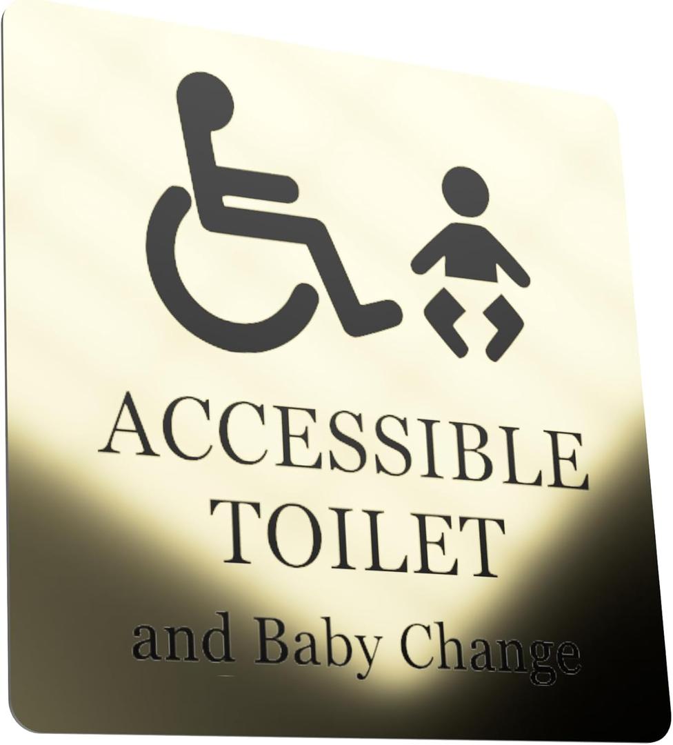 Accessible Toilet and Baby Change Sign - Adhesive Sign Notice - Gold with Black Text and Graphics