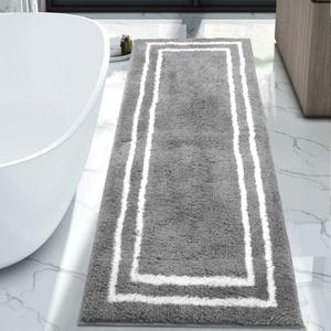 Uphome Runner Rug for Bathroom, 24x71 Modern Gray Long Bathroom Rug Non Slip Machine Washable, Soft Plush Microfiber Absorbent Bath Mat Runner for Tub, Shower, Floor, Sink (Grey)