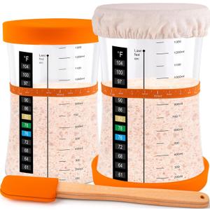 50 OZ Sourdough Starter Jar with Thermometer, Scraper, Cloth Cover and Lid. Reusable Sourdough Jar Kit Use for Home Bakery