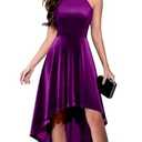 Dressystar 2025 Womens Velvet Cocktail Party Dresses Halter High Low Formal Wedding Guest Holiday Prom Dress for Women Grape, Large