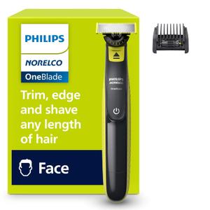 Philips Norelco One 360 Hybrid Face, Electric Beard Trimmer and Shaver, with 360 Technology, 1x 360 for Face, 5in1 Adjustable Comb, Model QP2724/90 (Black & Lime Green)