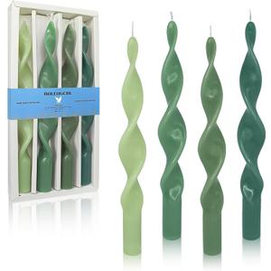 Unscented Gradient Green Spiral Taper Candle Smokeless Taper Candlesticks Handmade 10 Inch Long Twisted Candles for Wedding Home Decor Holiday Gifts