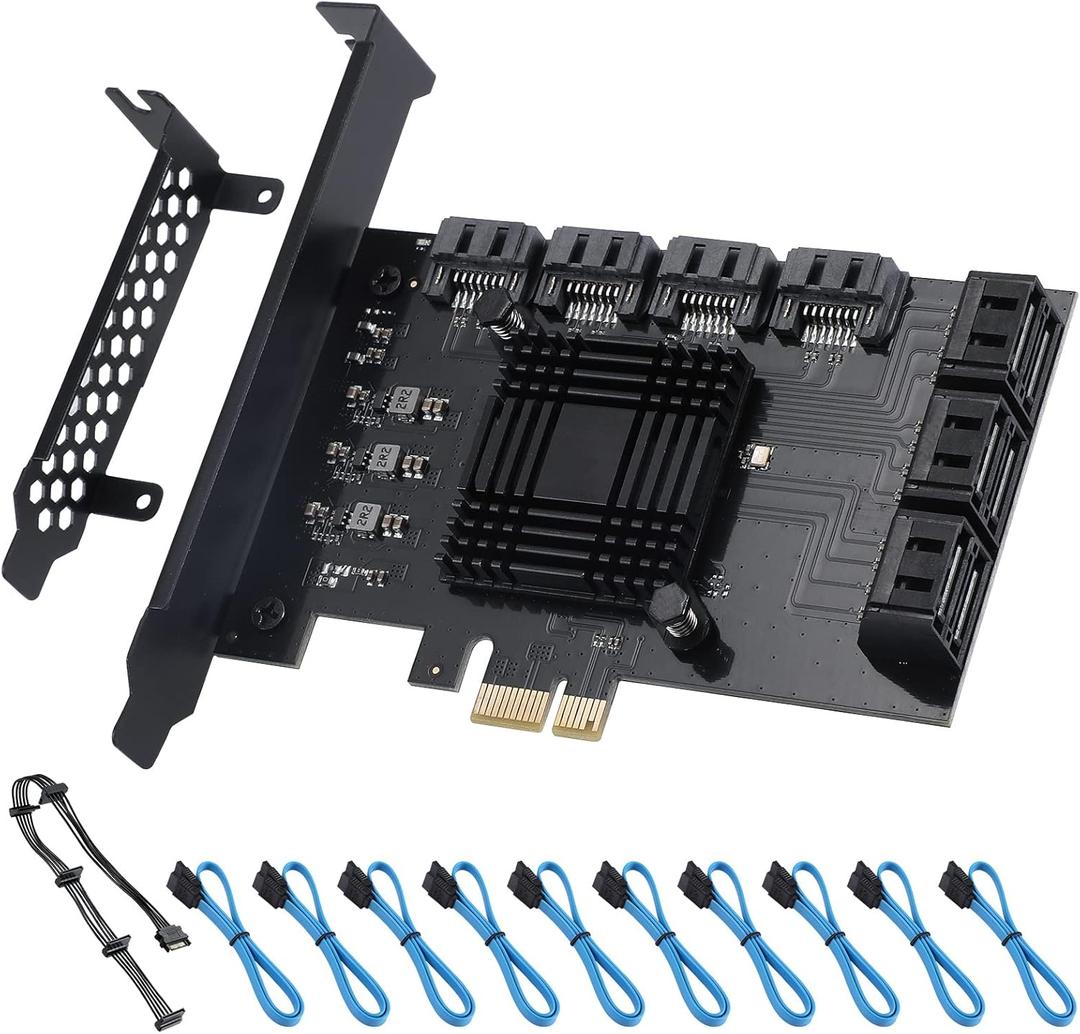PCI-E X1 to SATA 3.0 Controller Card, 10-Port SATA III 6Gbps Expansion Cards, Supports PCI-Express (1X 4X 8X 16X) Slot, Support SSD and HDD, for Windows/XP/MAC/Linux