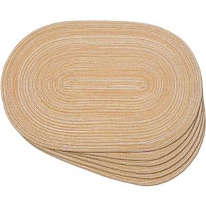 Noctiflorous Oval Braided Placemats Set of 6 Woven 12x18 Inch Non Slip Washable Heat Resistant Place Mats Round Tablemats for Dining Kitchen Party Daily Table Decor Dinner Mats (Beige Brown, 6)