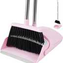 Pink Broom and Dustpan Set, 52” Long Adjustable Handle Broom with Dustpan Combo Set with Dust Pan Teeth to Clean Hair for Home Lobby Office