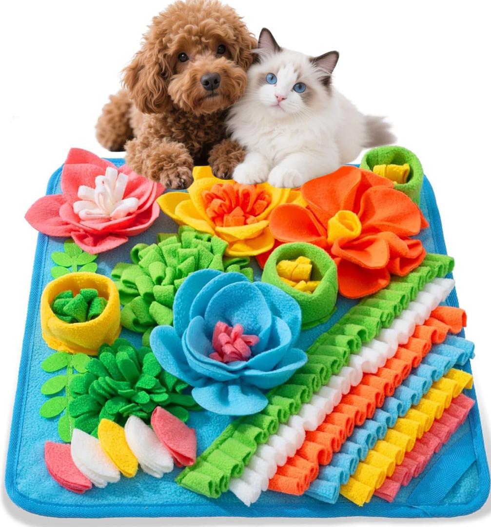 Snuffle Mat for Dogs Cats Rabbits, Pet Treats Feeding Mat, 15.4 x 15.4 inch for Small & Medium, Felt Wool Dog Sniff Mats for Slow Feed, Rabbit Foraging Mats, Relieve Anxiety, with Anti-Slip Bottom (Blue)