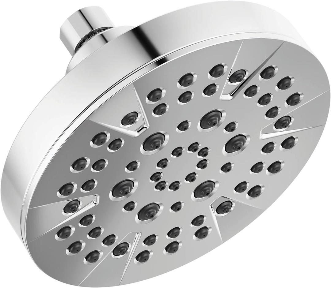 Delta 6-Setting Chrome Shower Head with High Pressure Spray, 6 Inch Round Shower Head, Showerheads, 1.75 GPM Flow Rate, Chrome 52535