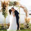 HEMMOTOP Metal Arch Backdrop Stand Set of 2 (7.2ft + 6ft), Wedding Arch Frame, Stable Background Stand with Square Base Ground Nails, for Birthday Party Baby Shower Garland Decoration, Gold