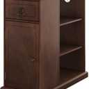 ChooChoo Farmhouse XXL End Table with Charging StationNarrow Sofa Side Table with Adjustale Shelf, 3 Tier Rustic Night Stand for Small Place Living Room, Cherry Brown