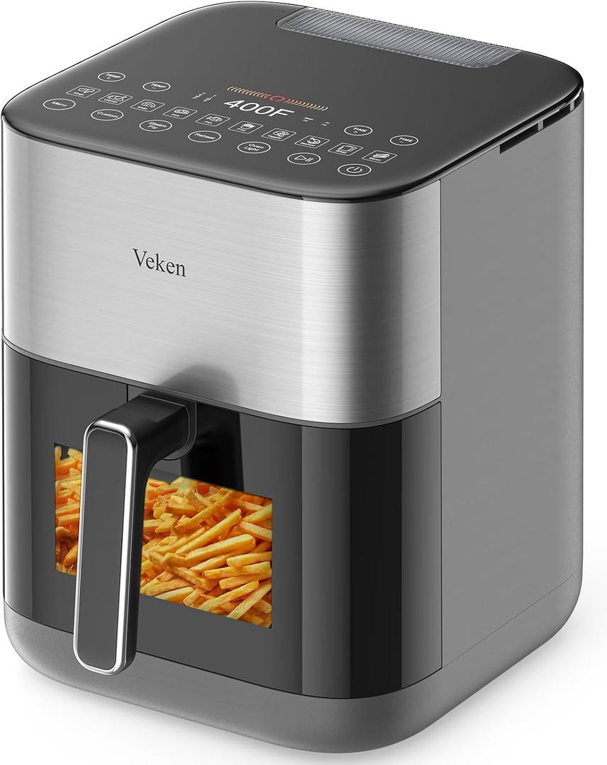 Veken Air Fryer, 6qt with 13-in-1 Functions, No Flipping, Clear Windows, Advanced AirFryer for Healthy, Fast & Efficient Air Frying, Grey, 6.5 Qt