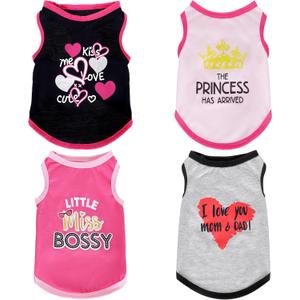 4 Pack Dog Shirts Summer Printed Puppy Clothes Cute Sleeveless Pet T Shirts Dog Clothes for Small Medium Dogs Cats Girl(S)