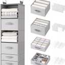 Hanging Closet Organizer with Storage Drawers, Made of 600D Thickened Oxford Cloth, Washable, Tear-Resistant, Strong Load-Bearing Without Deformation (Light Gray) (6L-4 dwr-B)