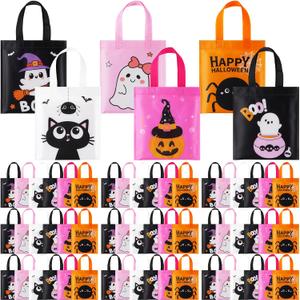 Sweetude 120 Pcs Easter Tote Bags Bulk with Handles Bunny Reusable Party Non Woven Treats Goodie Bags for Easter Party Supplies(Boo)