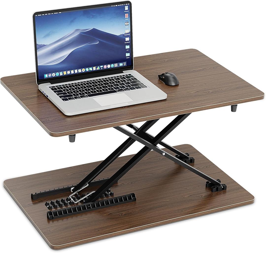 Height Adjustable Standing Desk Converter, 25.16" x 15.75", Wood Finish