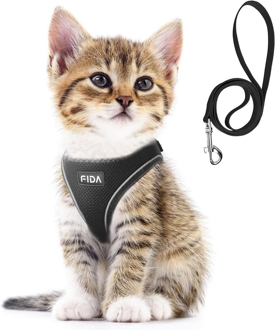 Fida Comfy Dog Harness with Leash, Cat Vest Harness Escape Proof, Breathable Lightweight Soft Mesh, Adjustable Reflective Step-in Harness for Puppy Toy Breeds & Extra-Small Pet (XXS (Neck:11.4"-12.2"; Girth:12.6"-14.2"))