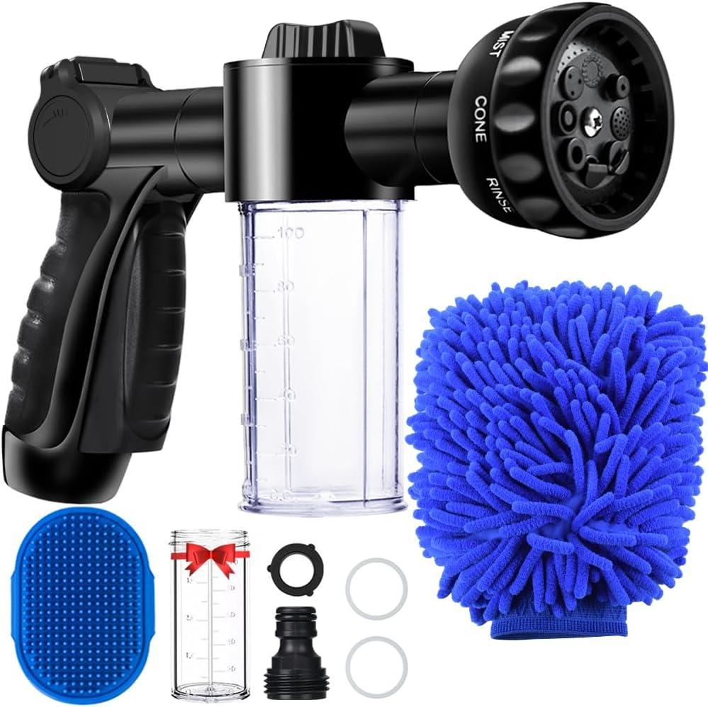Garden Hose Nozzle, High Pressure Hose Spray Nozzle 8 Way Spray Pattern One-Touch Sprayer for Watering Plants, Lawn, Patio, Car Wash, CleaningShowering Pet
