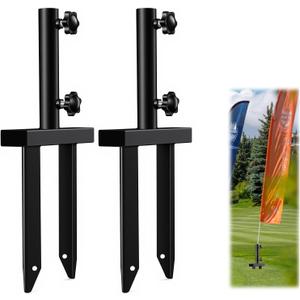 Pelopy 2 Pack Flag Spike Ground Stake 13.78'' Heavy Duty Ground Spike Flag Pole Holder Metal Stakes with Adjustable Knob Feather Flags Base Fits Poles with 1" Inner Diameter for Outdoor Lawn Garden
