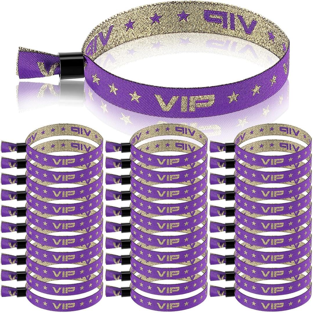 100 Pack VIP Wristbands for Events Cloth Event Wristbands Fabric Party Bracelets Festival Identification Bracelets for Concerts Birthday Weddings(Purple)