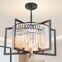 Modern Black Crystal Chandeliers, 25" Chandeliers for Dining Room, Adjustable Height, Hanging Pendant Light Fixtures for Kitchen Island Entryway Hallway Foyer Bedroom Living Room