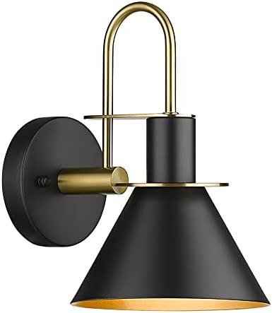Modern 1 Light Bathroom Vanity Light Fixture, HWH Industrial Wall Sconce Lamp for Indoor Outdoor, Black Gold Finish Wall Light for Bedroom, Kitchen Sink, Above Mirror, 5HZG56B BK+BG