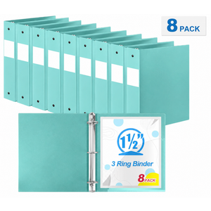 Henoyso 8 Pcs Mint Green 1.5" 3 Ring Plastic Binder Bulk, 1 1/2 Inch Soft Flexible Binders Round Rings, Fits Letter Size 8.5'' x 11'' Paper, Holds 350 Sheets, for School Office (1.5 Inch)