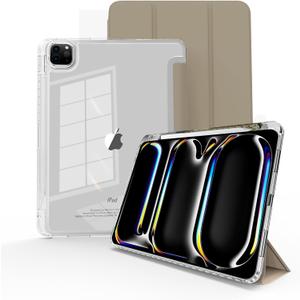 for iPad Pro 11 inch case M5/4 2025/2024,Case for iPad Pro 11 with Pencil HolderModel No.A2837,A3006, Slim Smart Cover with Clear Back Shell for 2024 iPad Pro11 Inch M4,Transparent Coffee