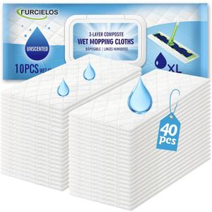 40 Count XL Heavy Duty Wet Mopping Cloths Refill Compatible with Swiffer Sweeper XL Mop, Disposable Wet Pads Refill X-Large Size for Multi-Surface Floor Cleaning, Unscented
