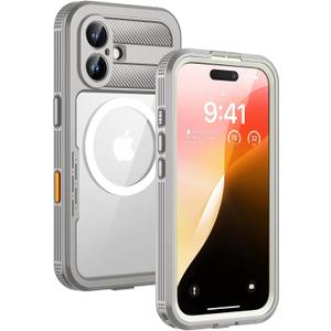 Lanhiem Magnetic for iPhone 16 Case, IP68 Waterproof Dustproof Case, [Compatible with Magsafe] [Built-in Screen Protector] Full Body Heavy Duty Rugged Phone Cover 6.1 inch, Natural