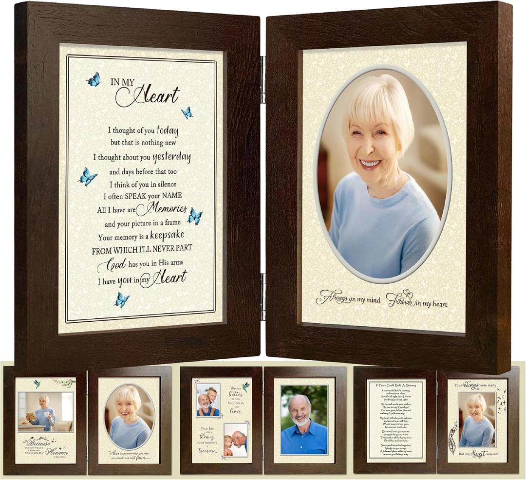 A'arkaJ Memorial/Remembrance Picture Frame  Celebration of Life - Memorial Gift Sympathy Gift for Loss of Loved One (8 Mats Included) (Brown)