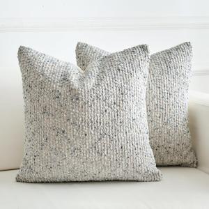 LIGICKY Pack of 2 Textured Boucle Throw Pillow Covers Decorative Modern Accent Striped Pillow Cases Cozy Soft Couch Cushion Case for Sofa Bedroom Living Room Home Decor, 18x18 Inch, Blue