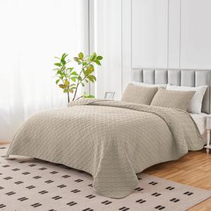 U-NICE HOME 3-Piece Quilt Set King Size for All Season with Pillow Shams, Reversible Bedspread/Coverlet/Bedding Decor-Soft, Lightweight, Beige | Ultrasonic Tech (King (104'' x 96''))