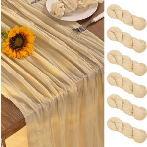 Champagne Gold Cheesecloth Table Runner 6 Pack Summer Sheer Cheese Cloth Table Runners Boho Gauze 120 Inches Summer Table Decorations for Champagne Bridal Shower Wedding Baby Shower Parties