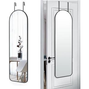 SCWF-GZ 47x14 Mirror Full Length Back Door Hanging or Wall Mounted Aluminum Metal Frame Arch Mirrors for Entryway Bedroom Bathroom Dressing Living Room 47 14 inch Black