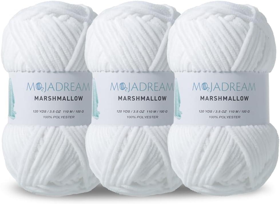 3PCS 3.5oz Chenille Yarn for Blankets Amigurumi: Soft Velvet Baby Yarn Blanket Knitting and Crocheting Bulky 5# Yarn 3 Skeins of 100g (White)
