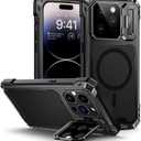 Lanhiem Magnetic for iPhone 14 Pro Metal Case, [Built-in Camera Kickstand & Glass Screen Protector] Heavy Duty Full Body Rugged Protective Military Magsafe Cover for iPhone 14 Pro 6.1" (Black)