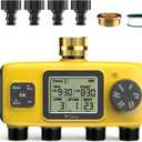 4 Zone Water Timer for Garden Hose, 4 Outlets Sprinkler Timer for Watering with Brass Inlet, Rain Delay/Automatic/Manual Irrigation System for Garden Sprinkler Controller for Lawn Yard Garden