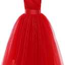 Glamulice Flower Girls Spaghetti Strap Tulle Dress Long A Line Wedding Pageant Dresses Princess Birthday Party Ball Gown (V-neck & Classic Red, 130)