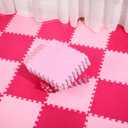 Ceenna 60 Pieces Plush Puzzle Foam Floor Mat Square Interlocking Carpet Tiles with Fluffy Play Mat Floor Tiles Soft Climbing Area Rugs for Living Room Floor Gym Area(Pink, Rose Red)