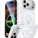 For iPhone 17 Pro Case with Stash Lens Stand and 9H Screen Protector, Compatible with MagSafe, Military-Grade Drop Protection Phone Case for iPhone 17 Pro, 360 Full Protection, Frosted Clear