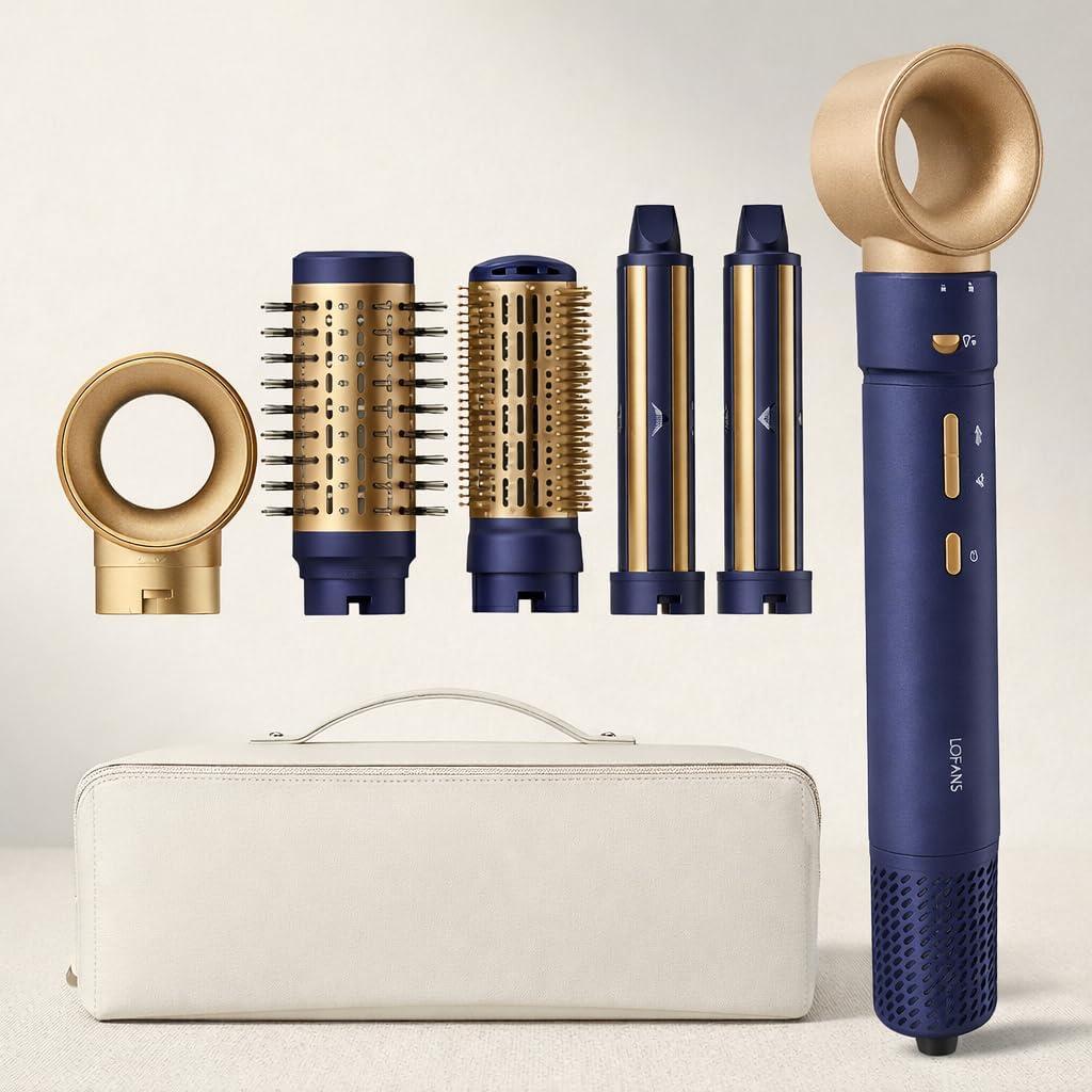 5 in 1 Multi Hot Air Styler Wrap, 110,000 RPM High-Speed Hair Dryer Brush with Auto Wrap Curlers & Blow Dryer Brush, Fast Drying & Frizz-Free Styling, No Heat Damage for Women (Midnight Blue & Champagne Gold)