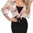 TASAMO Women's 2026 Summer Lightweight Short Bolero Cardigan Shrug Sheer Tie Front Top 3/4 Sleeve Jacket for Dress (X-Large, Ink Pink)