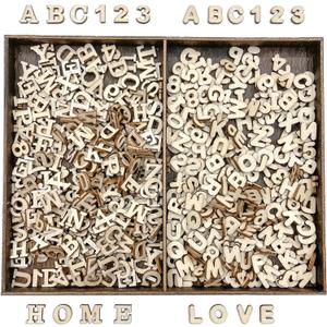 Cregugua 592 Pieces 1/2 Inch Mini Wooden Alphabet Letters and Unfinished Wood Numbers with Rustic Storage Tray for Scrapbooking DIY Crafts Homemade Gifts