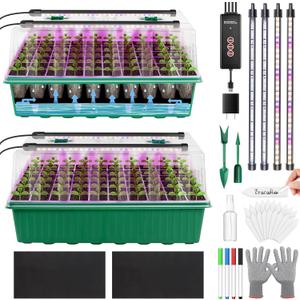 120 Cell Seed Starter Trays Self Watering with LED Grow Light  2 Pack 60 Cells Seed Starting Kit with Humidity Domes, Tools & Labels for Indoor Gardening