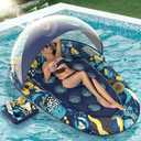 Sunikko X 3-in-1 Pool Floats with Canopy Cup Holder, XL Large 73" x 48" Inflatable Pool Floats for Adults Lounger Raft Floating Chair for Swimming Pool Lake Water Lounge Float Beach Pool Party Toys
