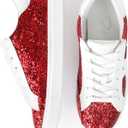 PARTY Women's Fashion Sneaker Lace Up Low Top Comfortable Cushioned Walking Shoes, Podcast, RED Glitter, 8